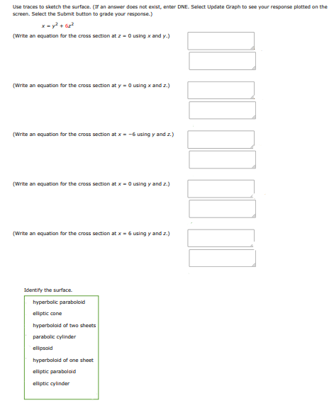 Use traces to sketch the surface. (if an answer does not exist, enter dne. selec | Doubtlet.com