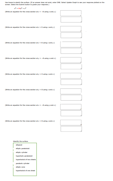 Use traces to sketch the surface. (if an answer does not exist, enter dne. selec | Doubtlet.com