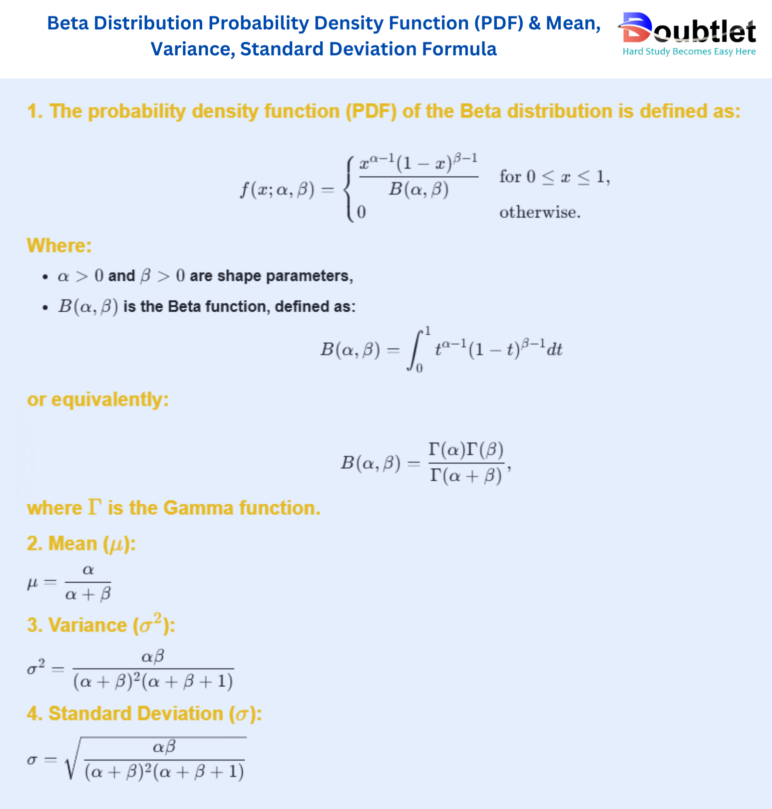 Beta-Distribution-Pdf-and-Mean-Variance-Standard-Deviation-Formula